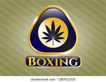  Gold shiny emblem with marijuana leaf icon and Boxing text inside