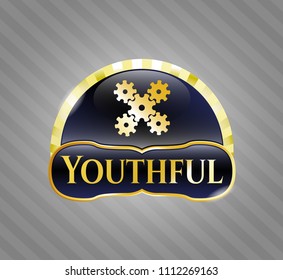 Gold shiny emblem with mechanism icon and Youthful text inside
