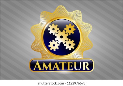  Gold shiny emblem with mechanism icon and Amateur text inside