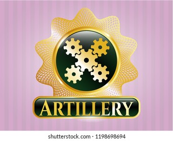  Gold shiny emblem with mechanism icon and Artillery text inside