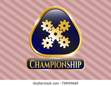  Gold shiny emblem with mechanism icon and Championship text inside