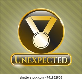  Gold shiny emblem with medal icon and Unexpected text inside