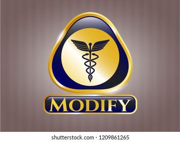  Gold shiny emblem with medicine icon and Modify text inside