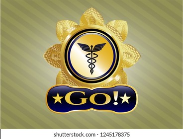  Gold shiny emblem with medicine icon and Go! text inside