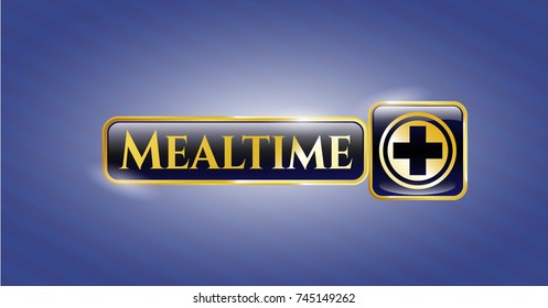  Gold shiny emblem with medicine icon and Mealtime text inside