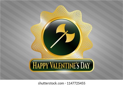  Gold shiny emblem with medieval axe icon and Happy Valentine's Day text inside