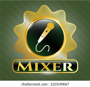  Gold shiny emblem with microphone icon and Mixer text inside