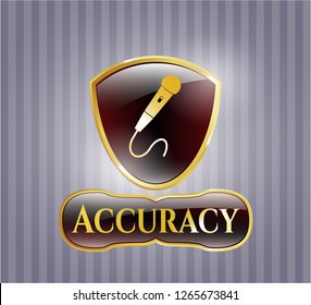  Gold shiny emblem with microphone icon and Accuracy text inside