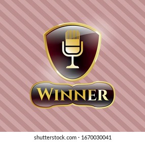  Gold shiny emblem with microphone icon and Winner text inside