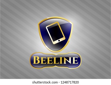  Gold shiny emblem with mobile phone icon and Beeline text inside