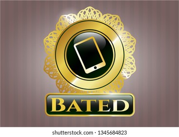  Gold shiny emblem with mobile phone icon and Bated text inside