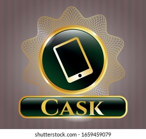  Gold shiny emblem with mobile phone icon and Cask text inside
