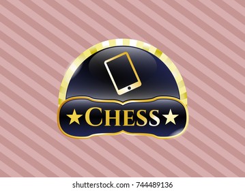  Gold shiny emblem with mobile phone icon and Chess text inside
