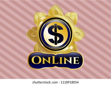  Gold shiny emblem with money icon and Online text inside