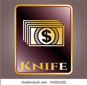  Gold shiny emblem with money icon and Knife text inside