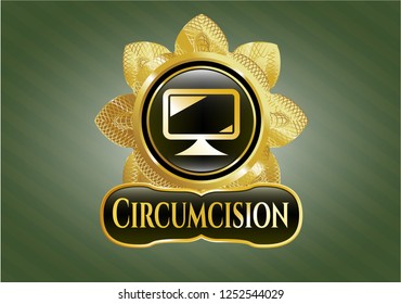  Gold shiny emblem with monitor icon and Circumcision text inside