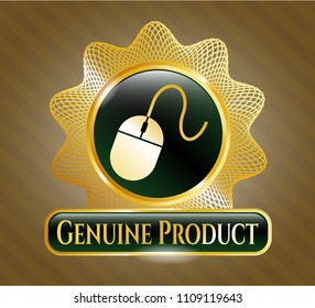   Gold shiny emblem with mouse icon and Genuine Product text inside