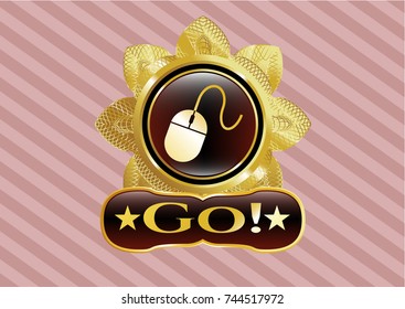  Gold shiny emblem with mouse icon and Go! text inside
