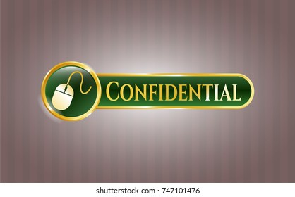  Gold shiny emblem with mouse icon and Confidential text inside