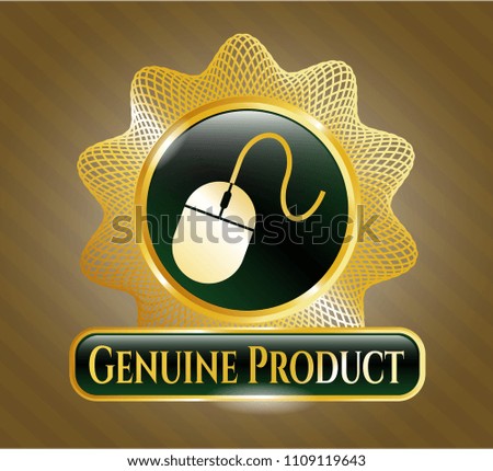   Gold shiny emblem with mouse icon and Genuine Product text inside
