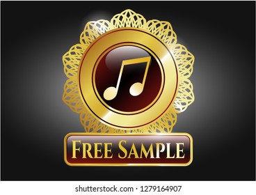  Gold shiny emblem with musical note icon and Free Sample text inside