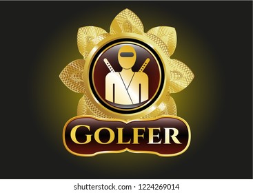  Gold shiny emblem with ninja icon and Golfer text inside