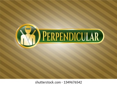  Gold shiny emblem with ninja icon and Perpendicular text inside