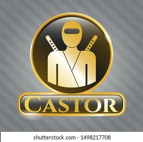  Gold shiny emblem with ninja icon and Castor text inside