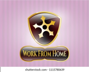  Gold shiny emblem with ninja star icon and Work From Home text inside