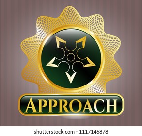  Gold shiny emblem with ninja star icon and Approach text inside