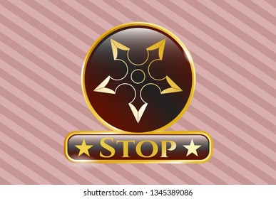  Gold shiny emblem with ninja star icon and Stop text inside