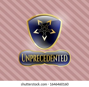  Gold shiny emblem with ninja star icon and Unprecedented text inside