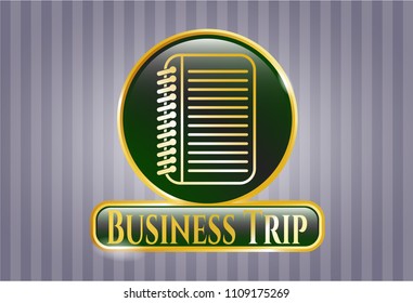  Gold shiny emblem with note book icon and Business Trip text inside