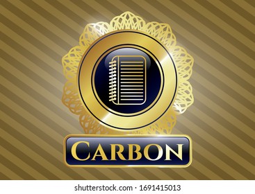  Gold shiny emblem with note book icon and Carbon text inside