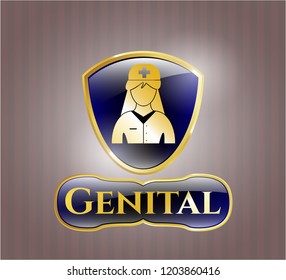  Gold shiny emblem with nurse icon and Genital text inside