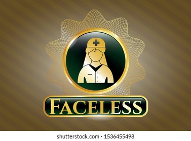 Gold shiny emblem with nurse icon and Faceless text inside