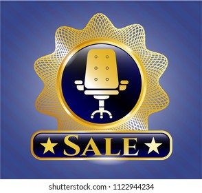  Gold shiny emblem with office chair icon and Sale text inside