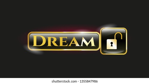  Gold shiny emblem with open lock icon and Dream text inside