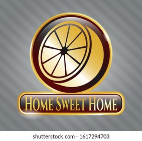  Gold shiny emblem with orange icon and Home Sweet Home text inside