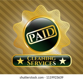  Gold shiny emblem with paid icon and Cleaning Services text inside