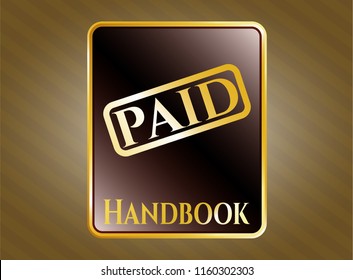  Gold shiny emblem with paid icon and Handbook text inside