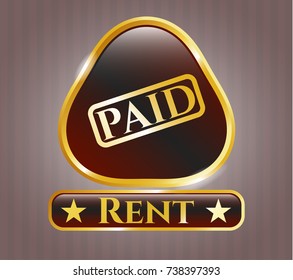  Gold shiny emblem with paid icon and Rent text inside