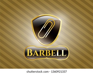  Gold shiny emblem with paper clip icon and Barbell text inside
