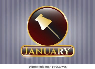  Gold shiny emblem with paper pin icon and January text inside