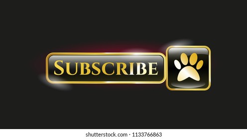  Gold shiny emblem with paw icon and Subscribe text inside