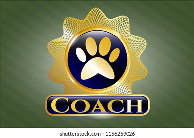  Gold shiny emblem with paw icon and Coach text inside