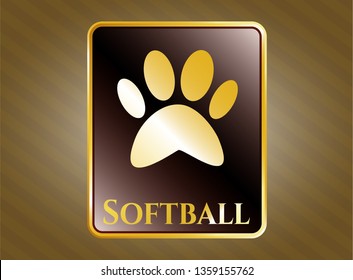  Gold shiny emblem with paw icon and Softball text inside
