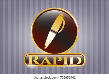  Gold shiny emblem with pen icon and Rapid text inside