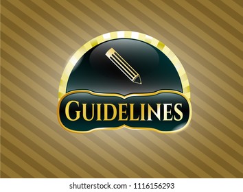  Gold shiny emblem with pencil icon and Guidelines text inside