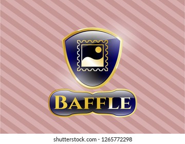  Gold shiny emblem with picture icon and Baffle text inside
